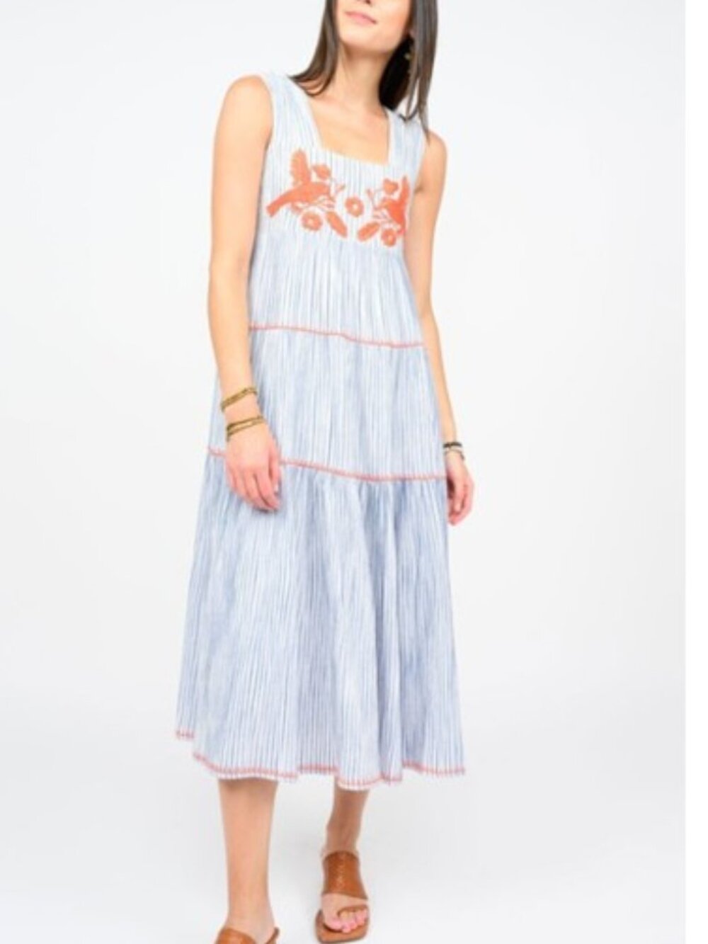 NWT Sister Mary / Ivy Jane Striped Rosa Dress with Coral Embroidery, sz M